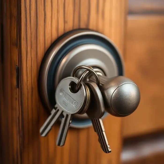 Llaves puestas en la chapa de una puerta de madera