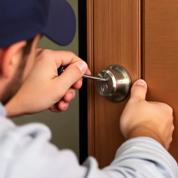 Técnico instalando una cerradura de seguridad